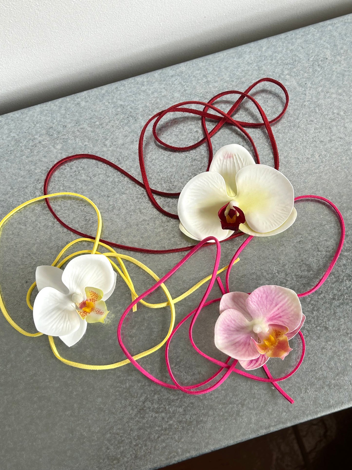 white & yellow orchid choker
