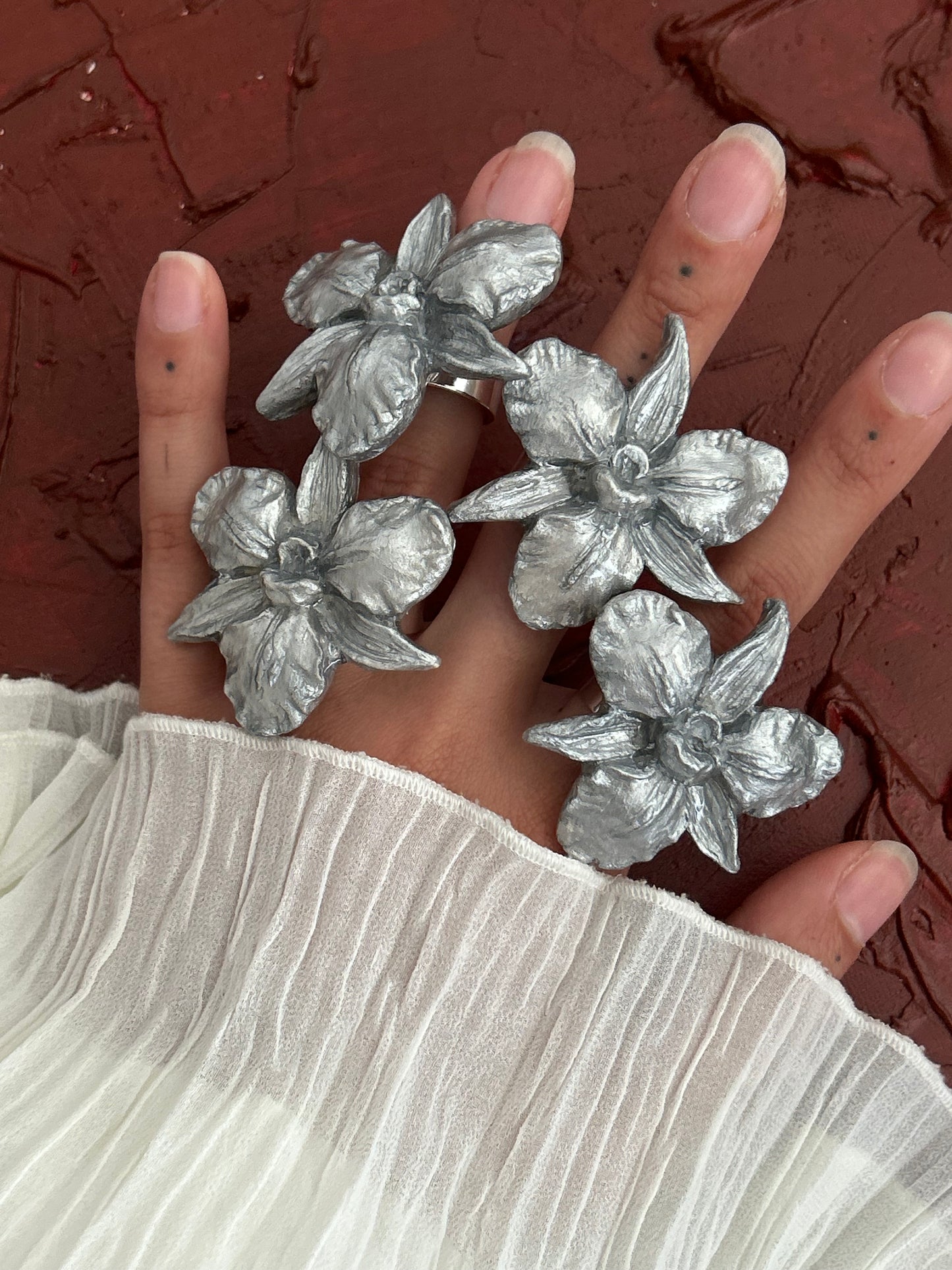 silver cattleya adjustable ring