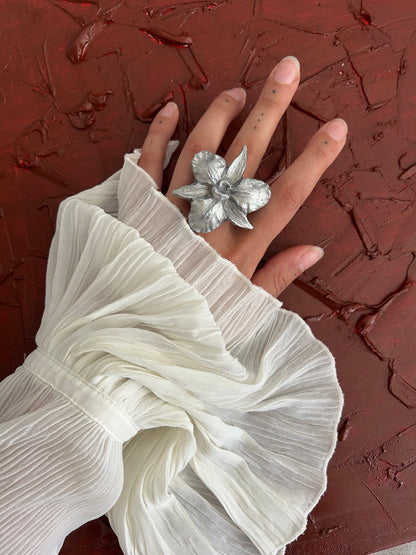 silver cattleya adjustable ring