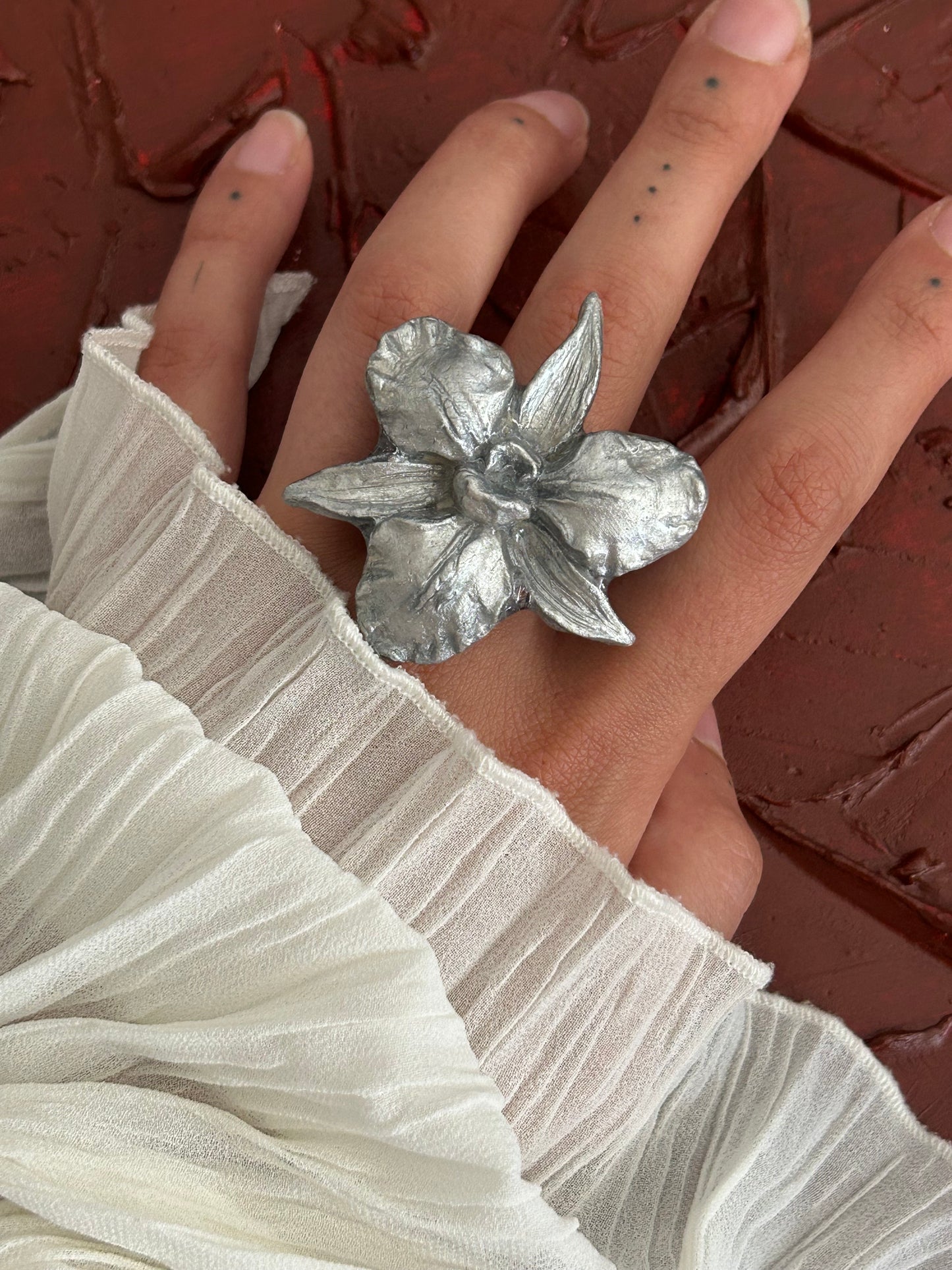 silver cattleya adjustable ring
