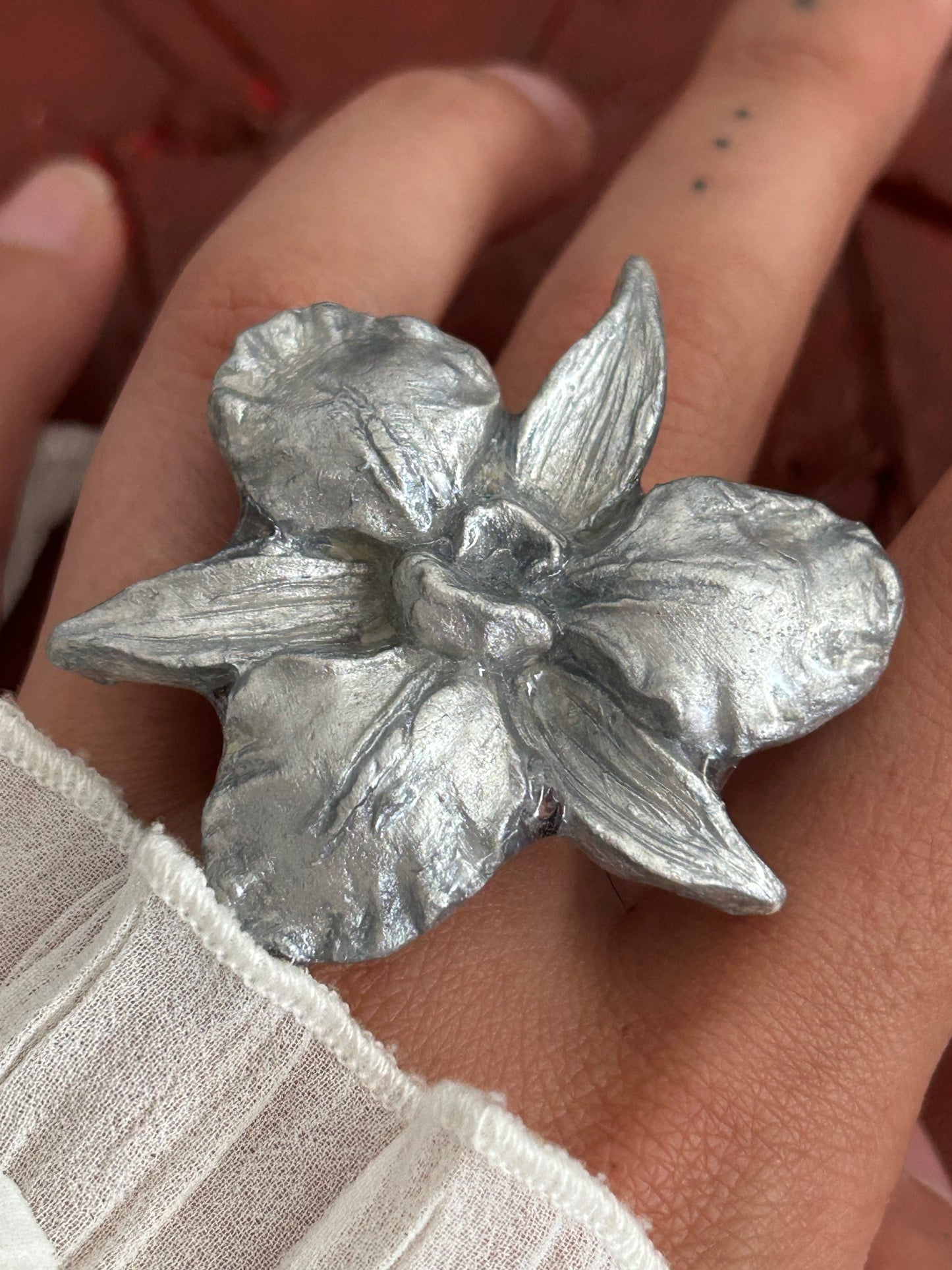 silver cattleya adjustable ring