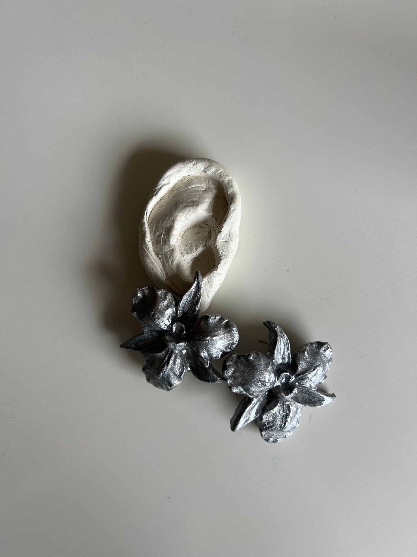 silver cattleya stud earrings