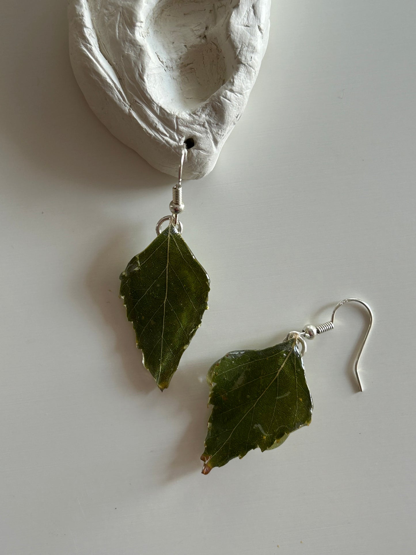 green leaf earrings