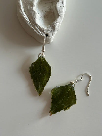 green leaf earrings