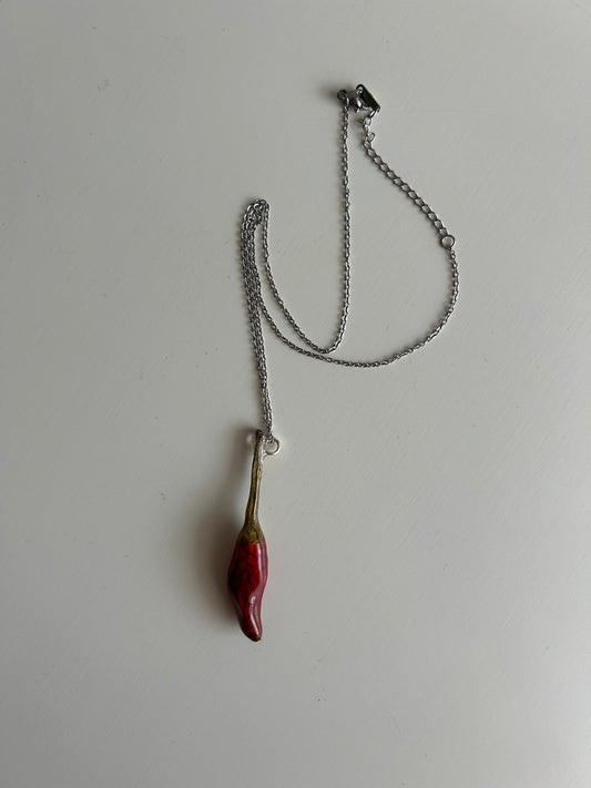 chili pepper silver necklace
