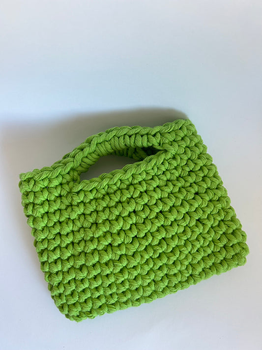 green crochet handbag